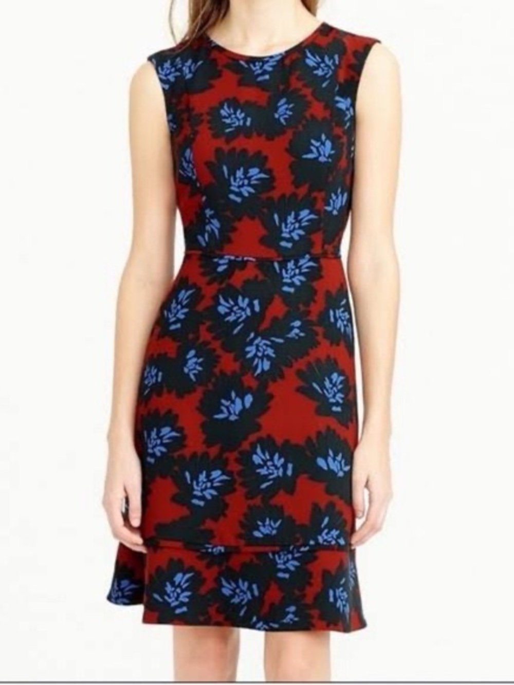 J. Crew Dress - Red and Blue Firework Fit and Flare Zip Floral Mini - Size 2